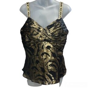 WDNY Women’s Black Gold Silk Lurex Camisole Holiday Party Top 14